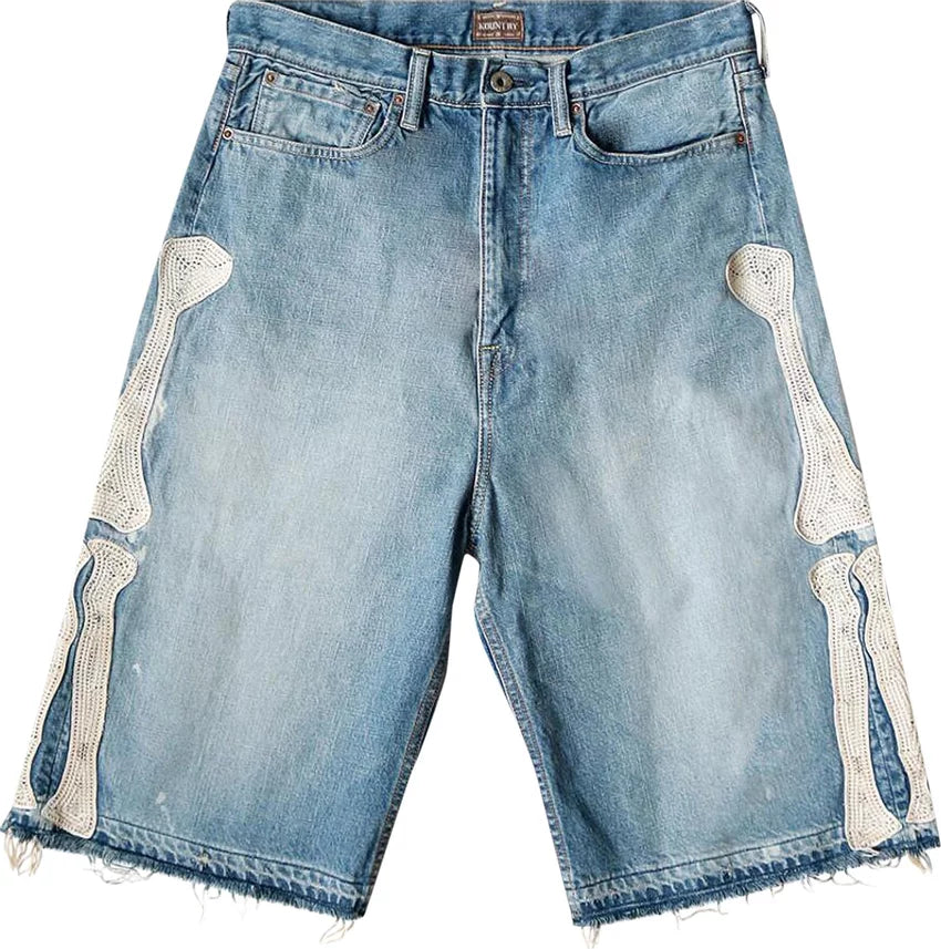 Kapital Bone Light Denim Shorts