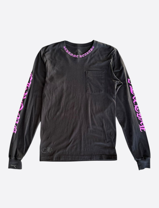 Chrome Hearts Black & Pink Neck Logo Long Sleeve T-shirt