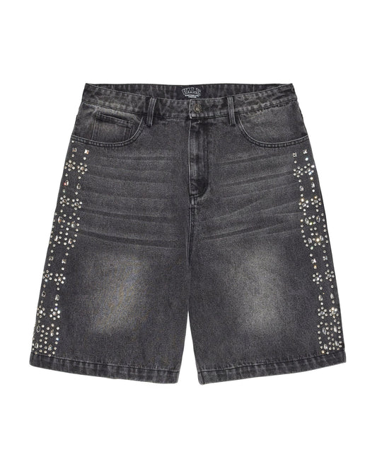 GRAY/BLACK DENIM CRYSTAL SHORTS