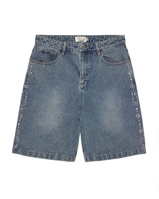 LIGHT BLUE DENIM CRYSTAL SHORTS