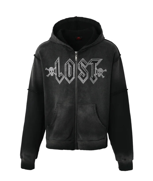 LOST INTRICACY "BLACK WASHED" ZIP UP HOODIE