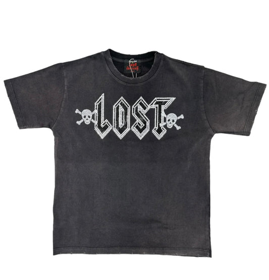 LOST INTRICACY "BLACK WASHED" RHINESTONE T-SHIRT