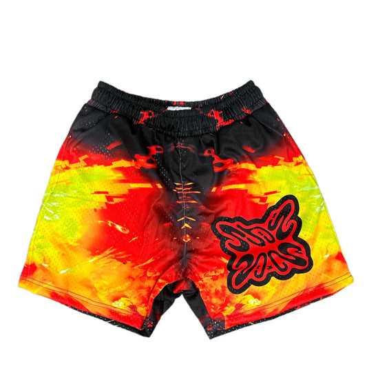 SB STUDIOS STAIN BANDZ RED/YELLOW MESH SHORTS