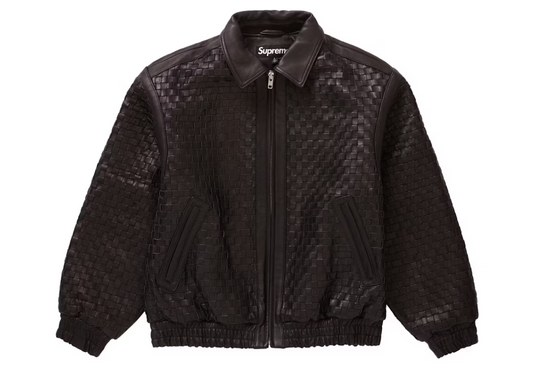 Supreme Woven Leather Varsity Jacket Black