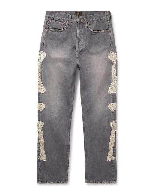 Kapital Men's Gray Slim-fit Embroidered Denim Jeans